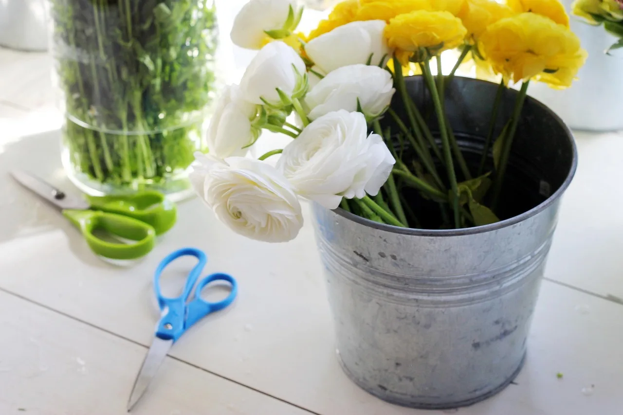 flowers, floral, florist, flower arrangement, flower arranging, stems, scissors, pail, spring, nature, leaf, blossom, plant, decoration, garden, decorative, petal, bloom, romantic, botanical, craft, crafting, diy. Asheville farm-to-florist cut flower sales: 7 questions