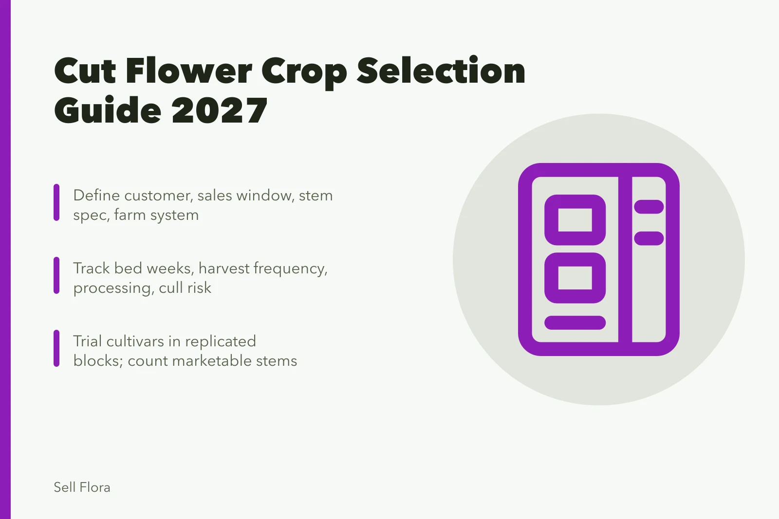 Cut flower crop selection guide with climate, labor, and harvest planning criteria. Cut flower crop selection and production guide, updated for 2027