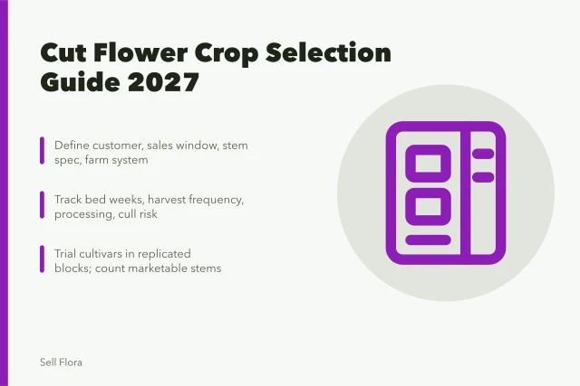 Cut flower crop selection guide with climate, labor, and harvest planning criteria. Cut flower crop selection and production guide, updated for 2027
