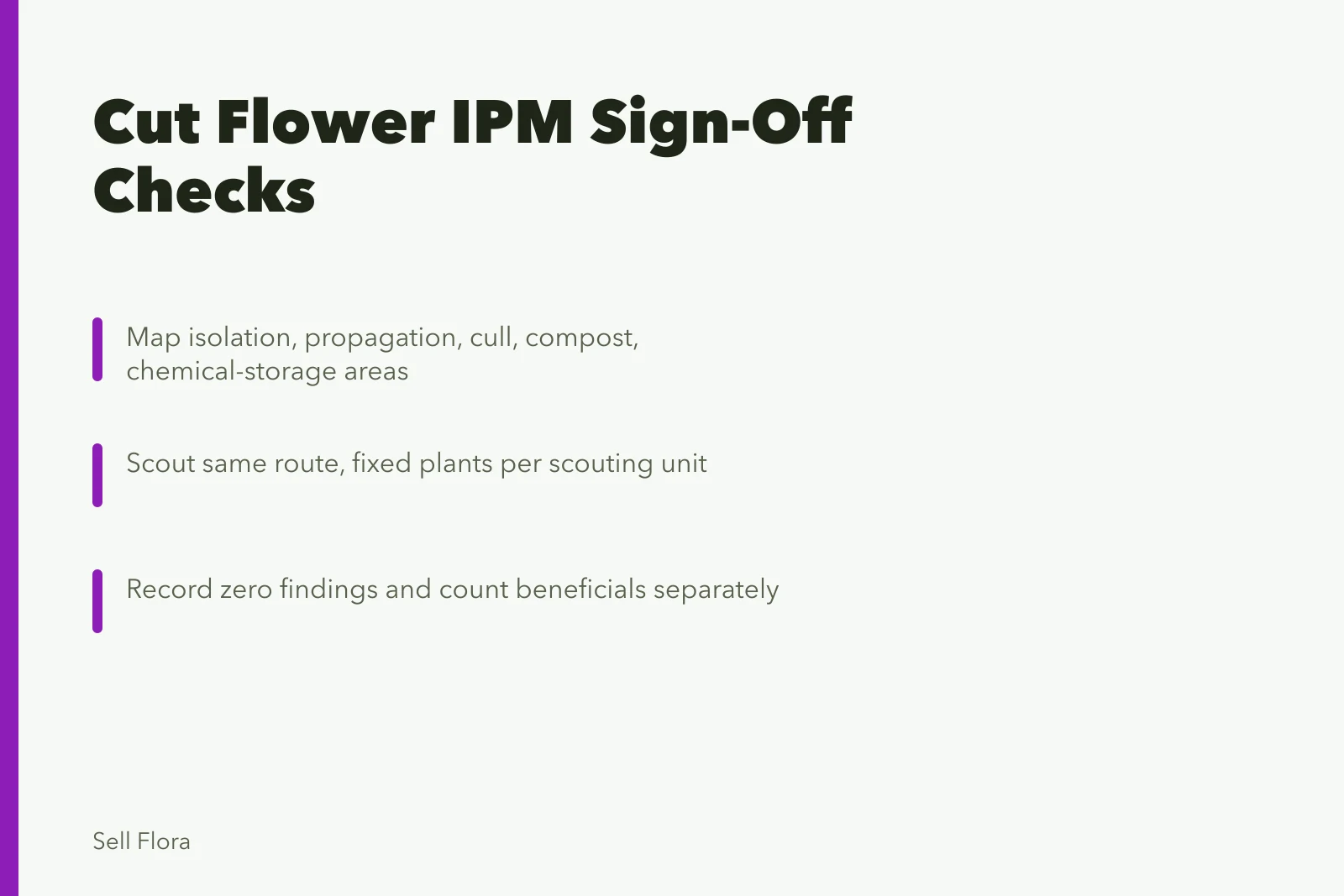 Cut flower IPM checklist with scouting, pest records, and action points. 9 cut flower ipm checks before signing off