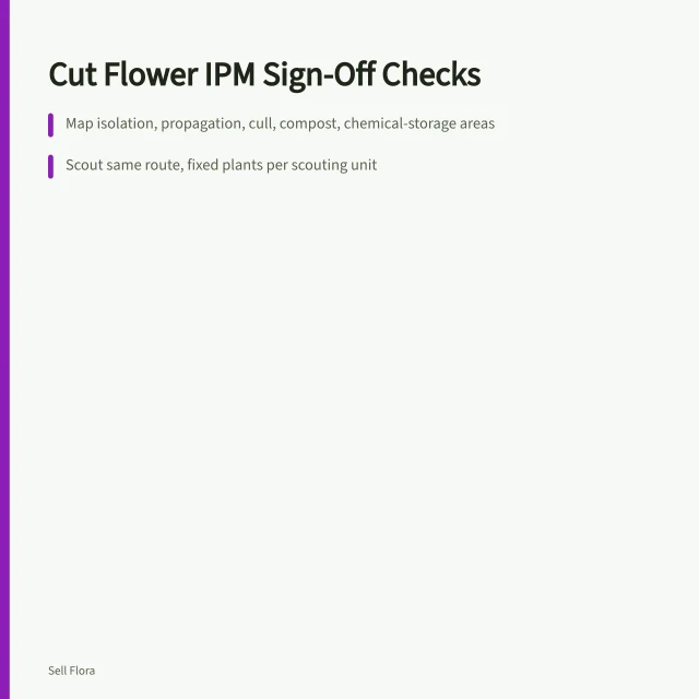 Cut flower IPM checklist with scouting, pest records, and action points. 9 cut flower ipm checks before signing off
