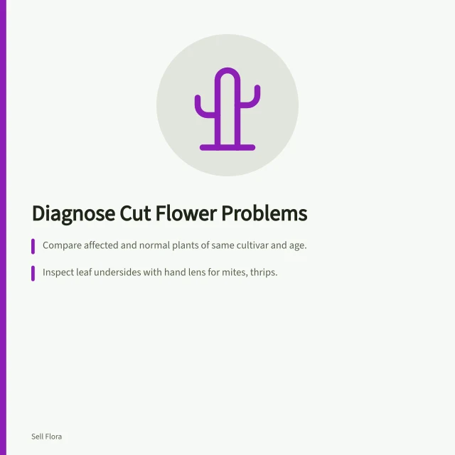 Cut flower disease diagnosis card with pale leaves and stunted growth. What pale leaves and stunted growth reveal about cut flower disease?