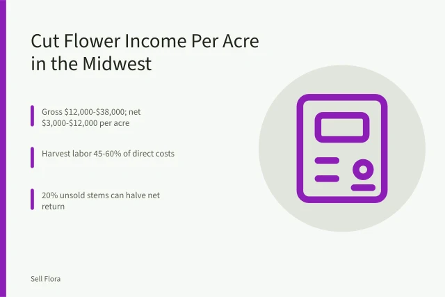 Cut flower per-acre income, costs, and net returns in the Midwest. Cut flower income per acre: what Midwest growers actually report