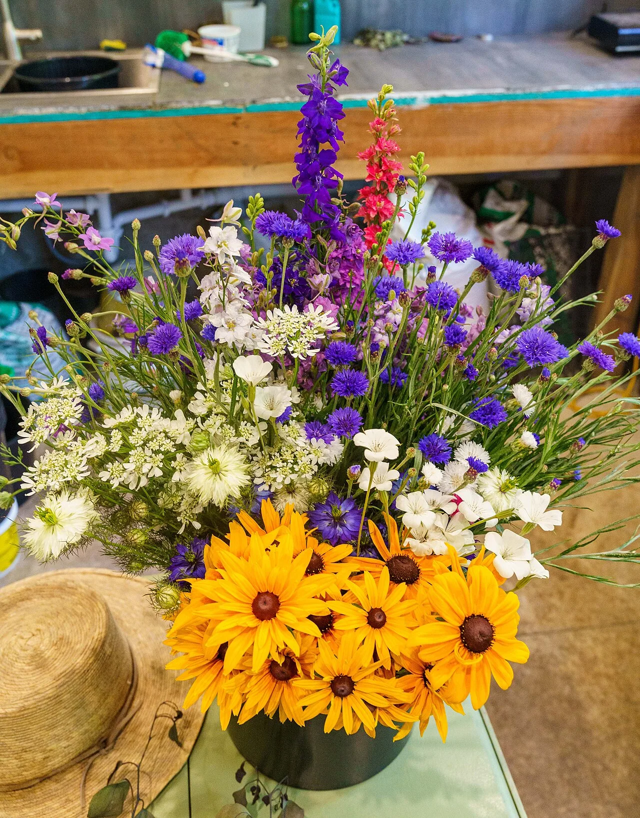 Fresh bouquets prepared at Singletree Flower Farm in Indiana